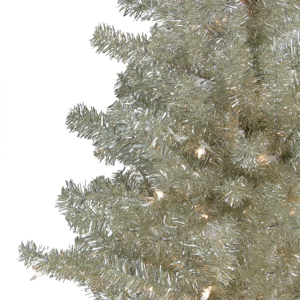 9' Pre-Lit Metallic Sheer Champagne Artificial Tinsel Christmas Tree - Clear Lights. Picture 3