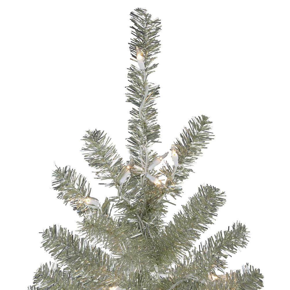 9' Pre-Lit Metallic Sheer Champagne Artificial Tinsel Christmas Tree - Clear Lights. Picture 4
