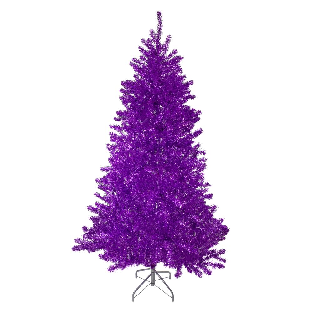 7' Metallic Purple Tinsel Artificial Christmas Tree - Unlit. Picture 1