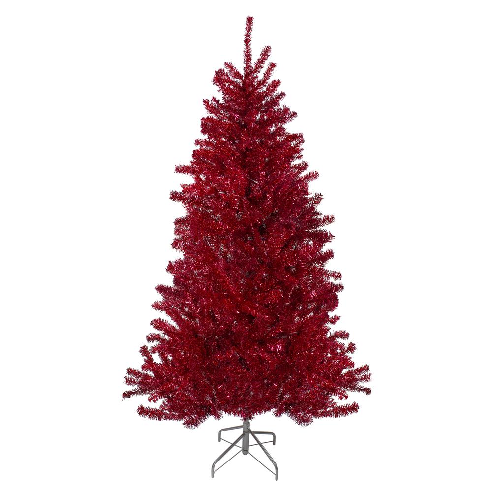 6' Metallic Red Tinsel Artificial Christmas Tree - Unlit. Picture 1