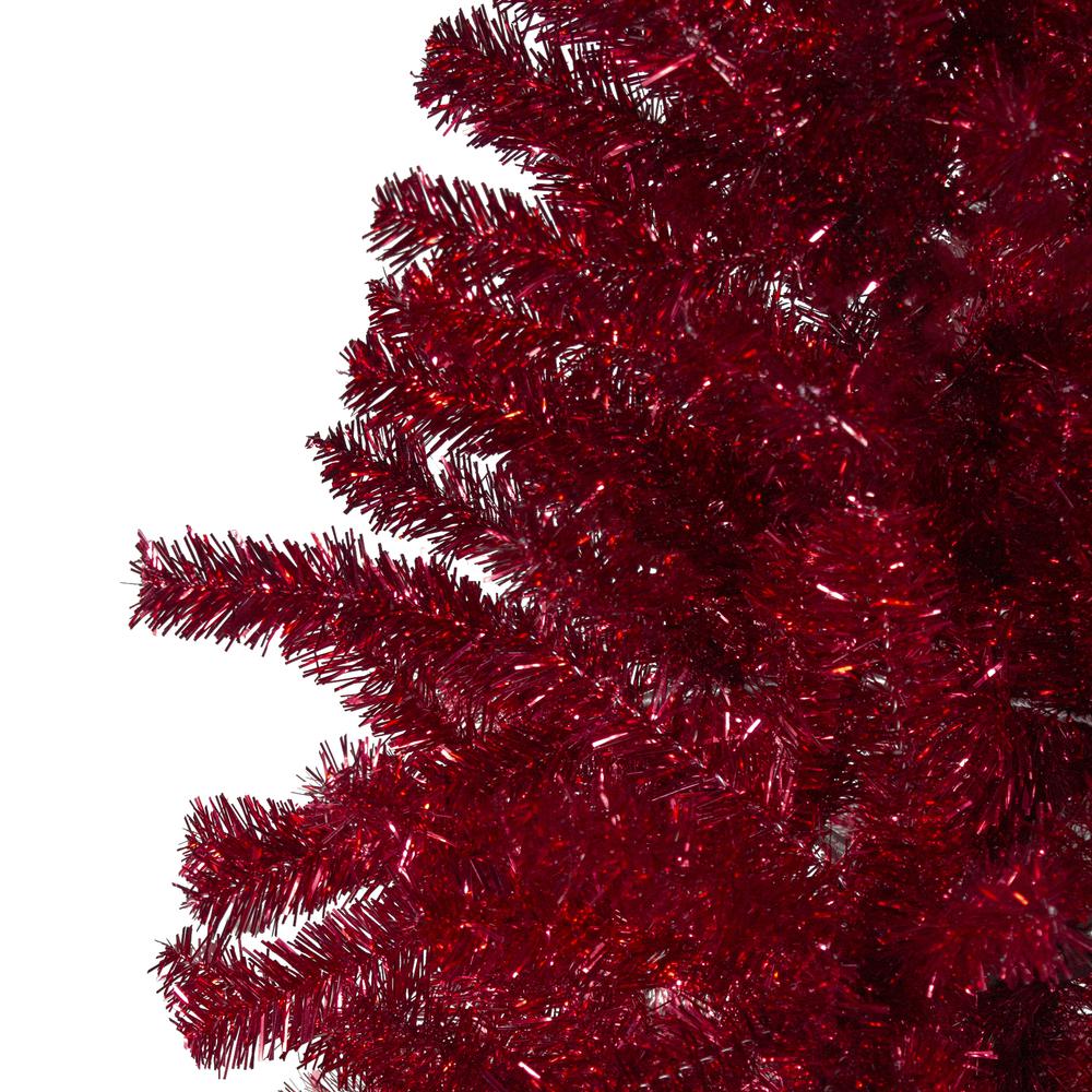 6' Metallic Red Tinsel Artificial Christmas Tree - Unlit. Picture 4