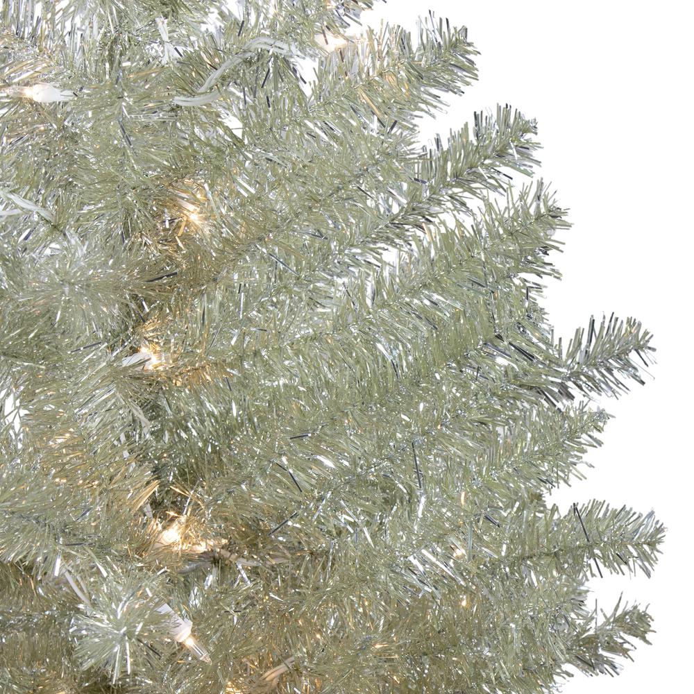 4.5' Soft Metallic Champagne Artificial Tinsel Christmas Tree - Clear Lights. Picture 3