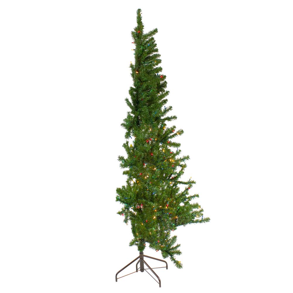 6.5' Canadian Pine Slim Artificial Christmas Wall Tree - Multicolor Lights. Picture 2