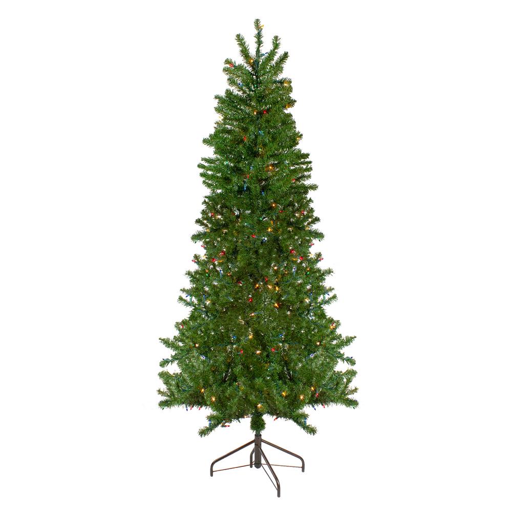 6.5' Canadian Pine Slim Artificial Christmas Wall Tree - Multicolor Lights. Picture 1