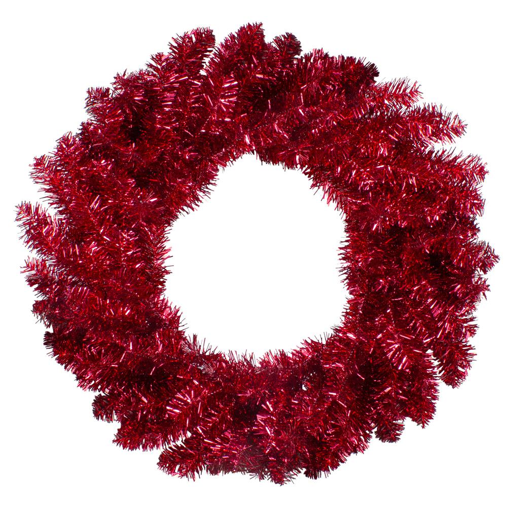 24" Metallic Red Artificial Double Tinsel Christmas Wreath - Unlit. Picture 1
