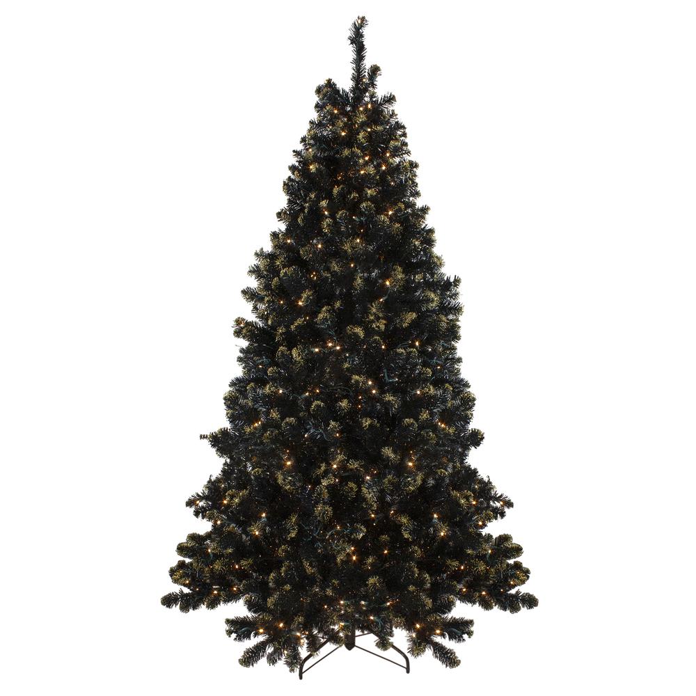 LED Black Crystal Pine with Gold Glitter Christmas Tree - 7.5 ft Clear Lights. Picture 1