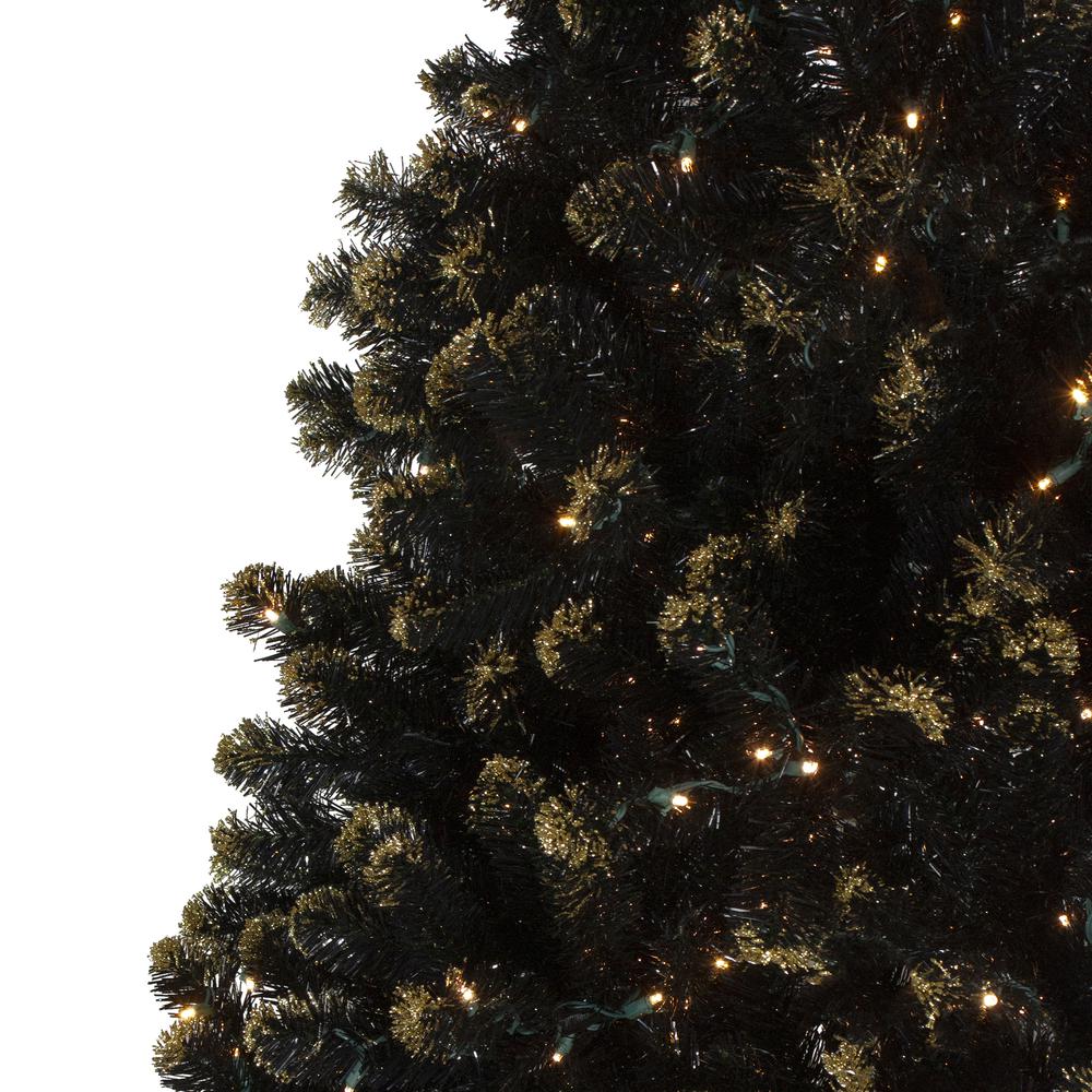 LED Black Crystal Pine with Gold Glitter Christmas Tree - 7.5 ft Clear Lights. Picture 3