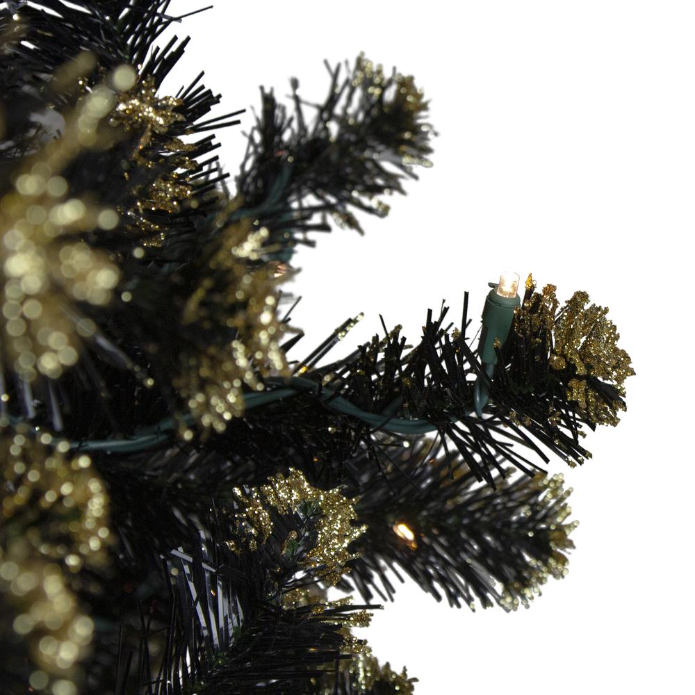 LED Black Crystal Pine with Gold Glitter Christmas Tree - 7.5 ft Clear Lights. Picture 2