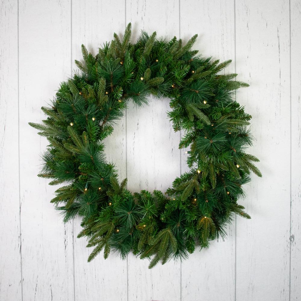 Green Mixed Rosemary Emerald Angel Pine Christmas Wreath - 30-Inch Clear Lights. Picture 7