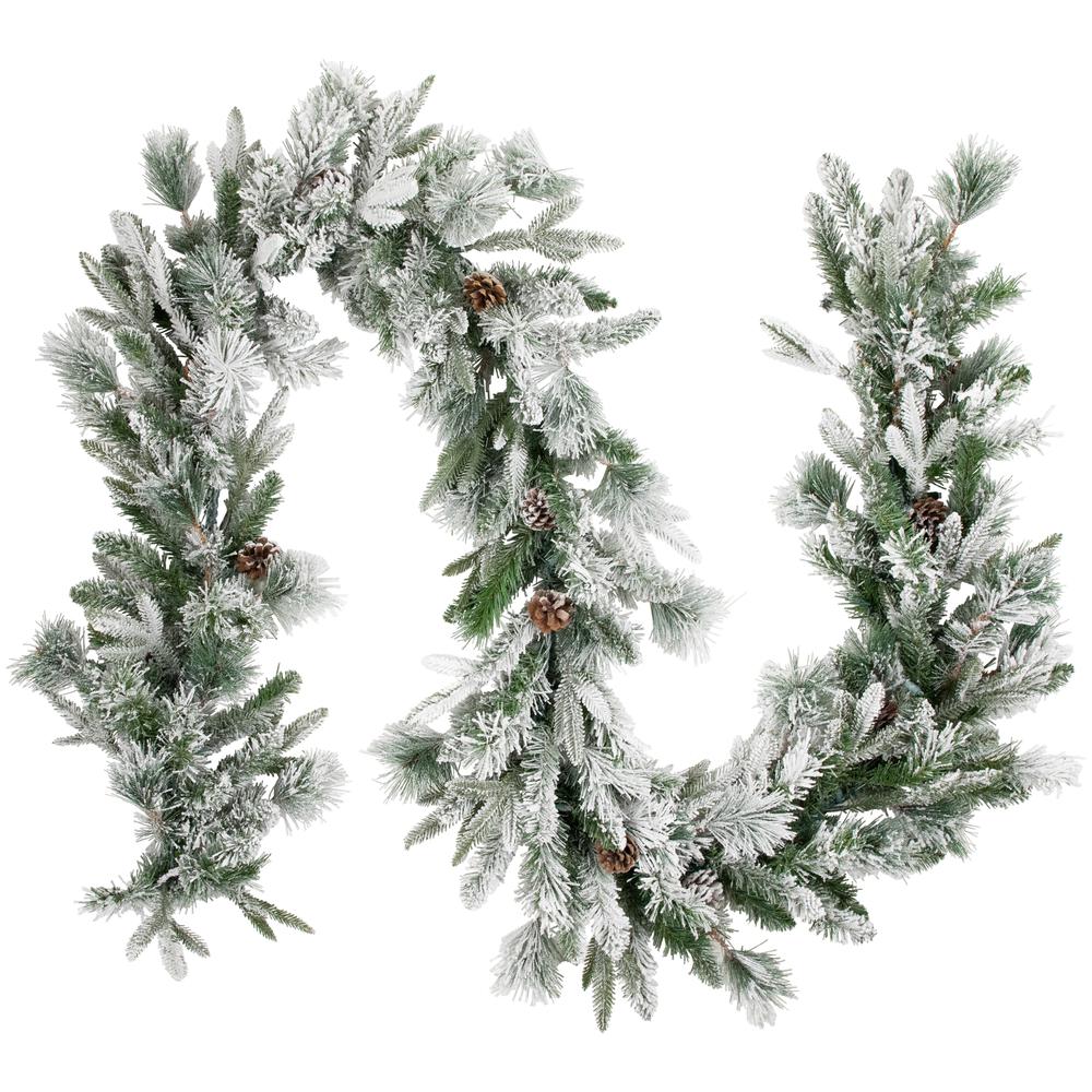 9' x 14" Flocked Rosemary Emerald Angel Pine Christmas Garland - Unlit. Picture 1