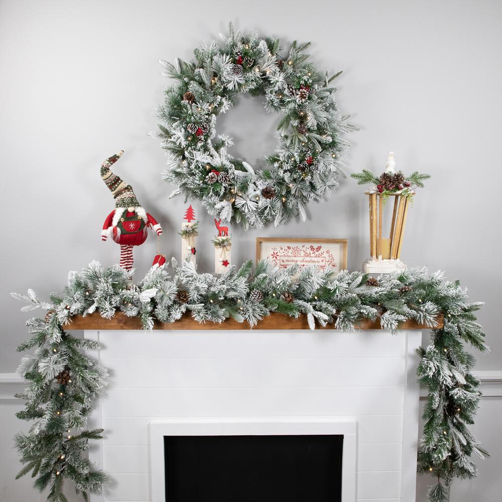 Mixed Rosemary Pine Christmas Garland - 9' x 14" White LED Lights. Picture 1