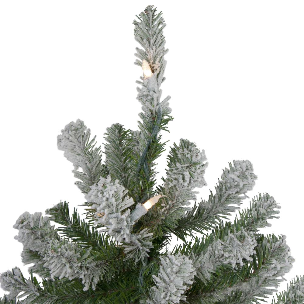 Set of 3 Pre-Lit Slim Flocked Alpine Artificial Christmas Trees 5' -Clear Lights. Picture 3