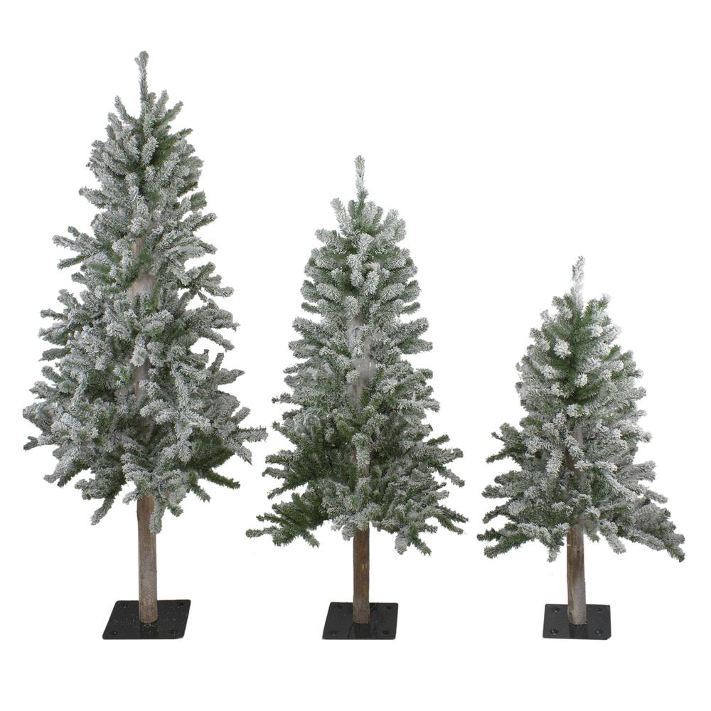Set of 3 Flocked Alpine Artificial Christmas Trees 5' - Unlit. Picture 1