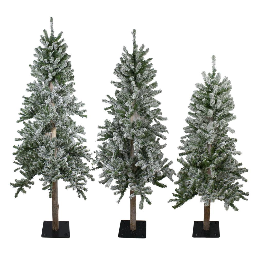 Set of 3 Slim Flocked Alpine Artificial Christmas Trees 6' - Unlit. Picture 1