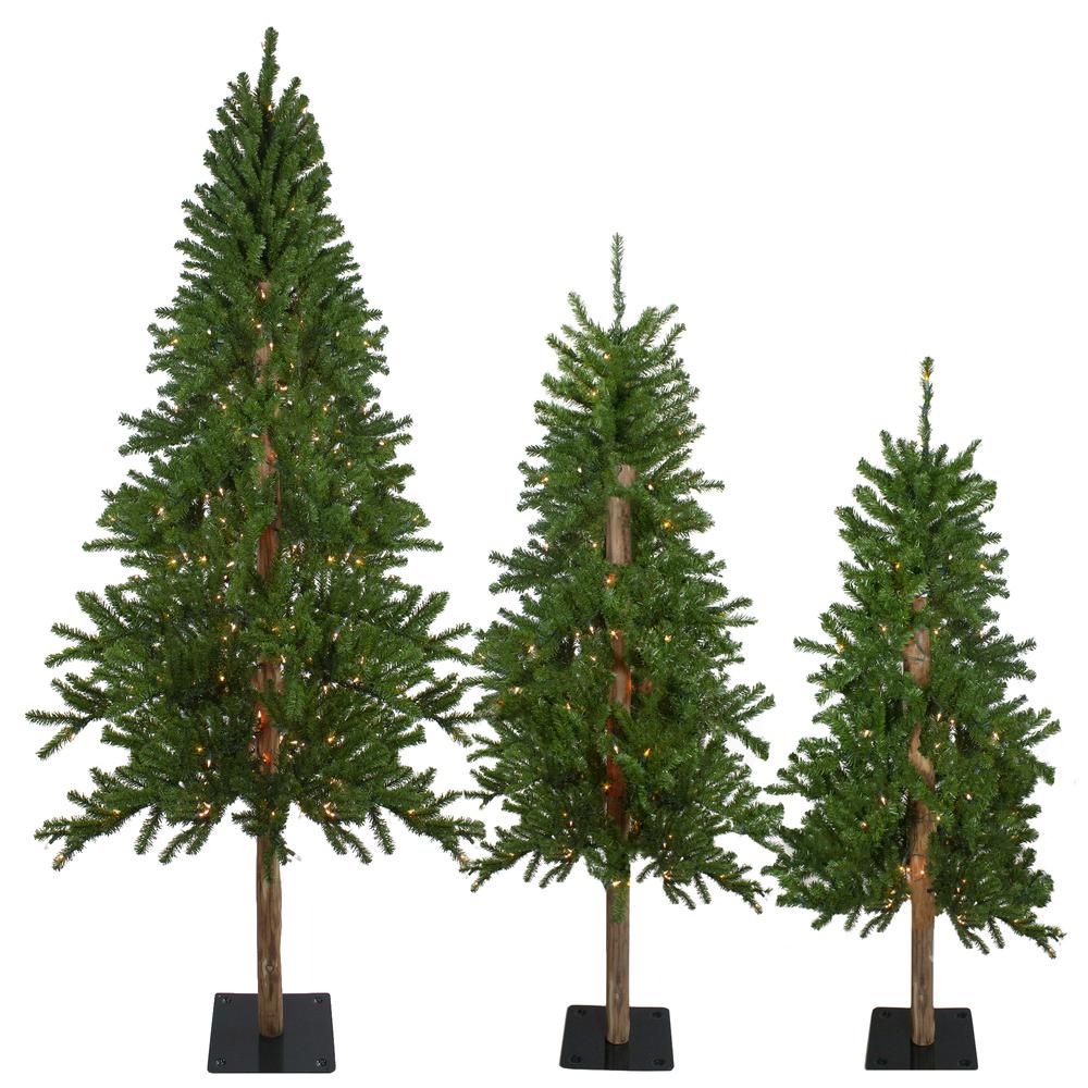 Set of 3 Pre-Lit Slim Alpine Artificial Christmas Trees 6' - Clear Lights. Picture 1