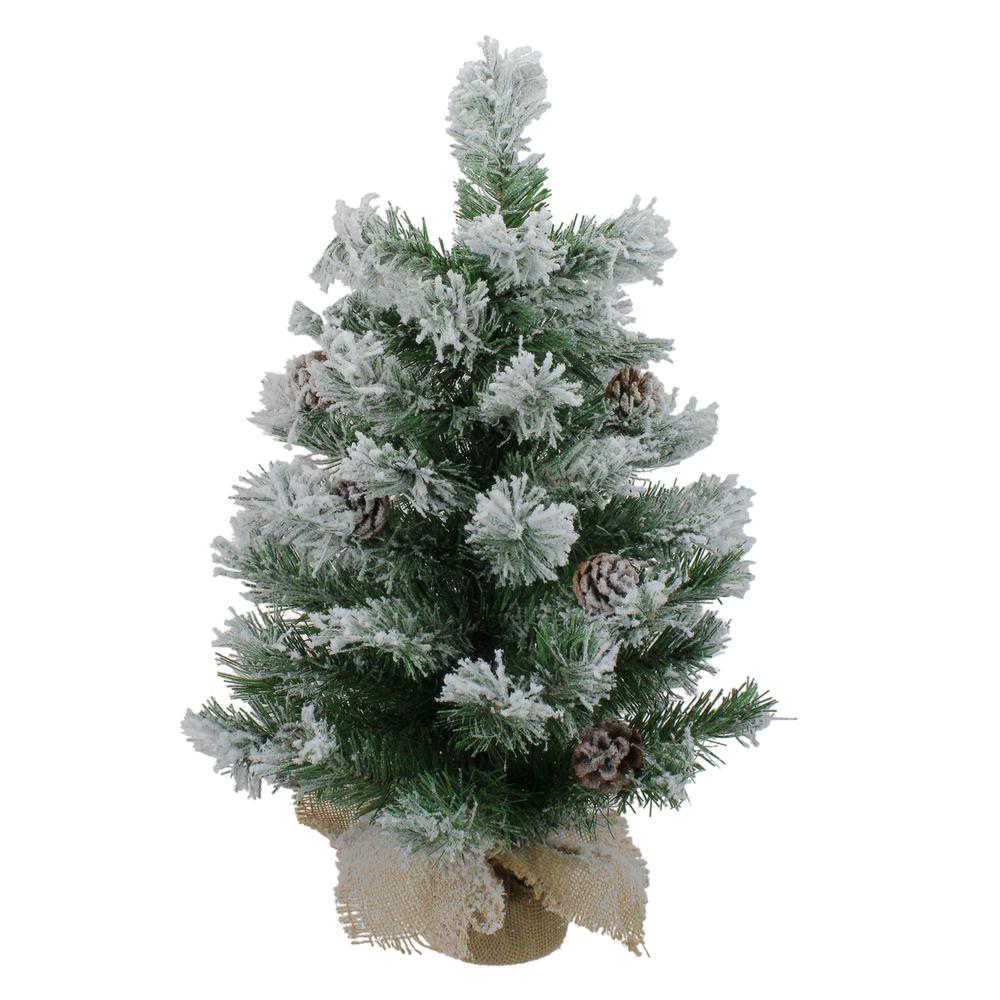 24" Flocked Pine Artificial Christmas Tree in Burlap Base - Unlit. Picture 1