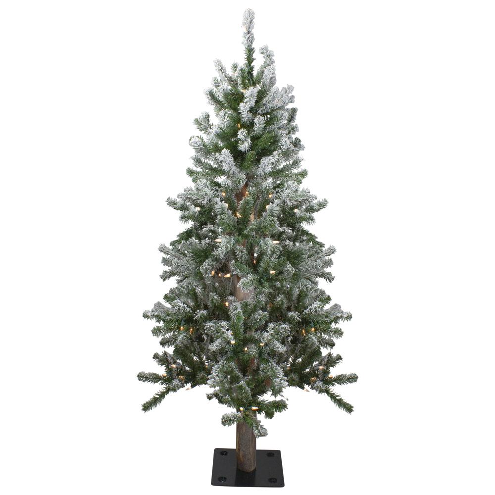 4ft Pre-Lit Flocked Alpine Artificial Christmas Tree  Clear Lights. Picture 1
