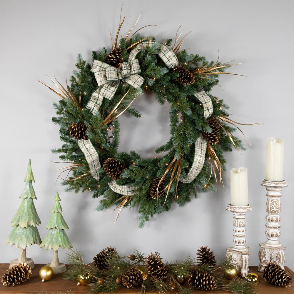 Pre-Lit Blue Spruce Artificial Christmas Wreath  48-Inch  Clear Lights. Picture 3