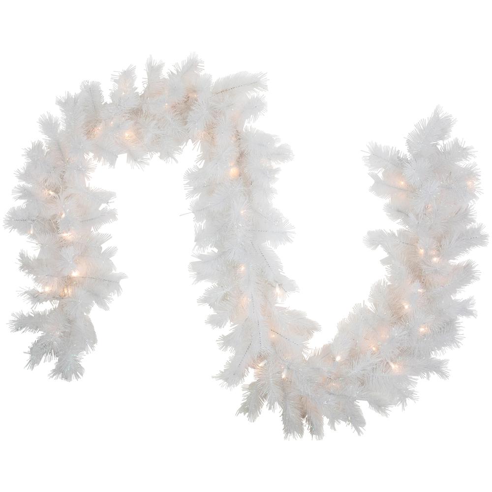 9' x 14" White Alaskan Pine Artificial Christmas Garland Warm White LED Lights. Picture 1