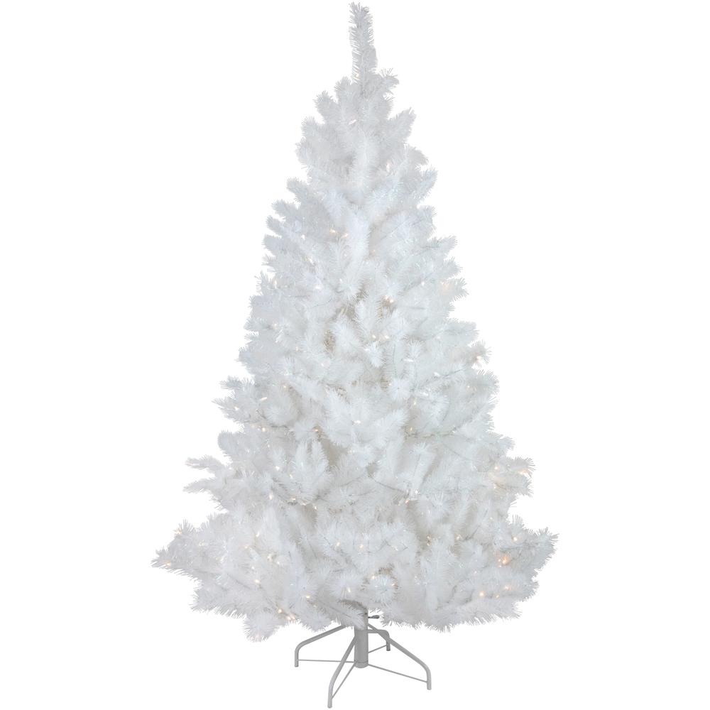 7.5' Pre-Lit White Alaskan Pine Artificial Christmas Tree  Warm White LED Lights. Picture 1
