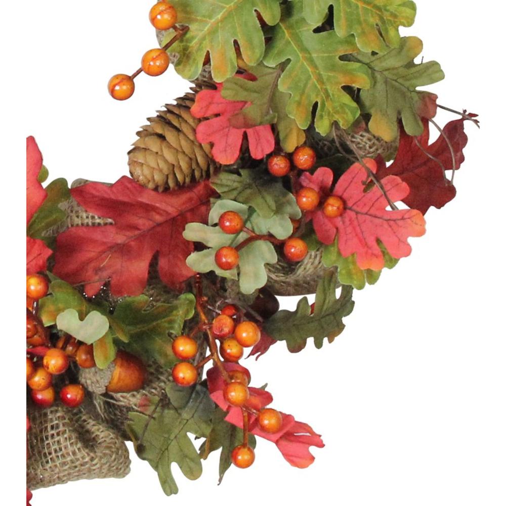 Autumn Harvest Acorn Berry and Burlap Rustic Thanksgiving Wreath  18-Inch. Picture 3