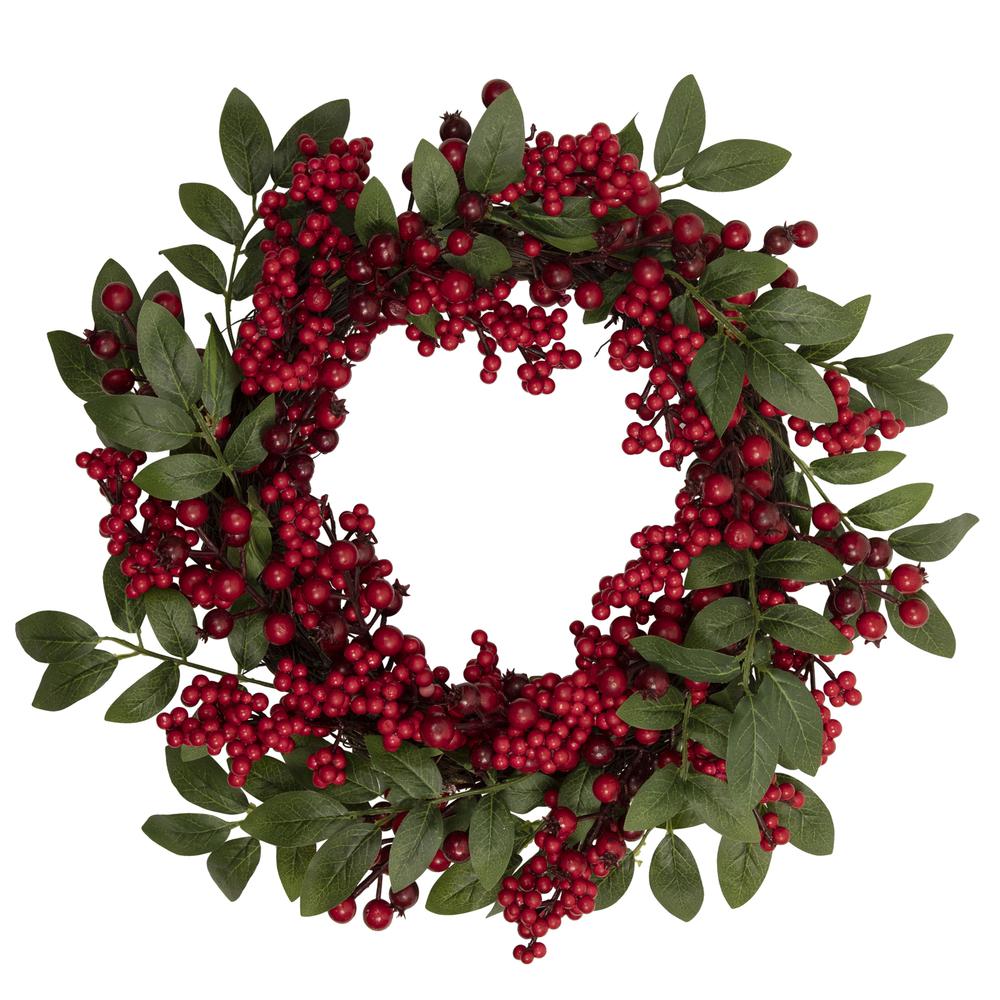 Lush Berry and Leaf Artificial Christmas Wreath  18-Inch  Unlit. Picture 1
