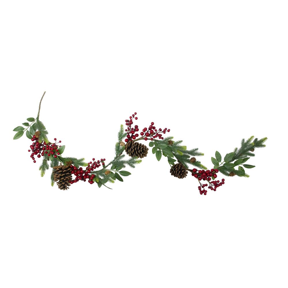 5' x 4.75" Pine Springs Berries and Pine Cones Christmas Garland - Unlit. Picture 1