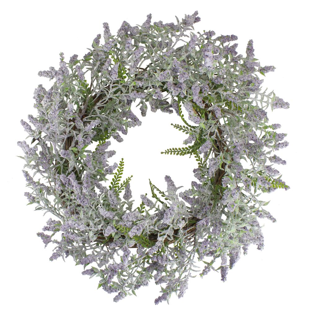 Lavender and Leaves Spring Floral Artificial Wreath  Purple - 22-Inch. The main picture.