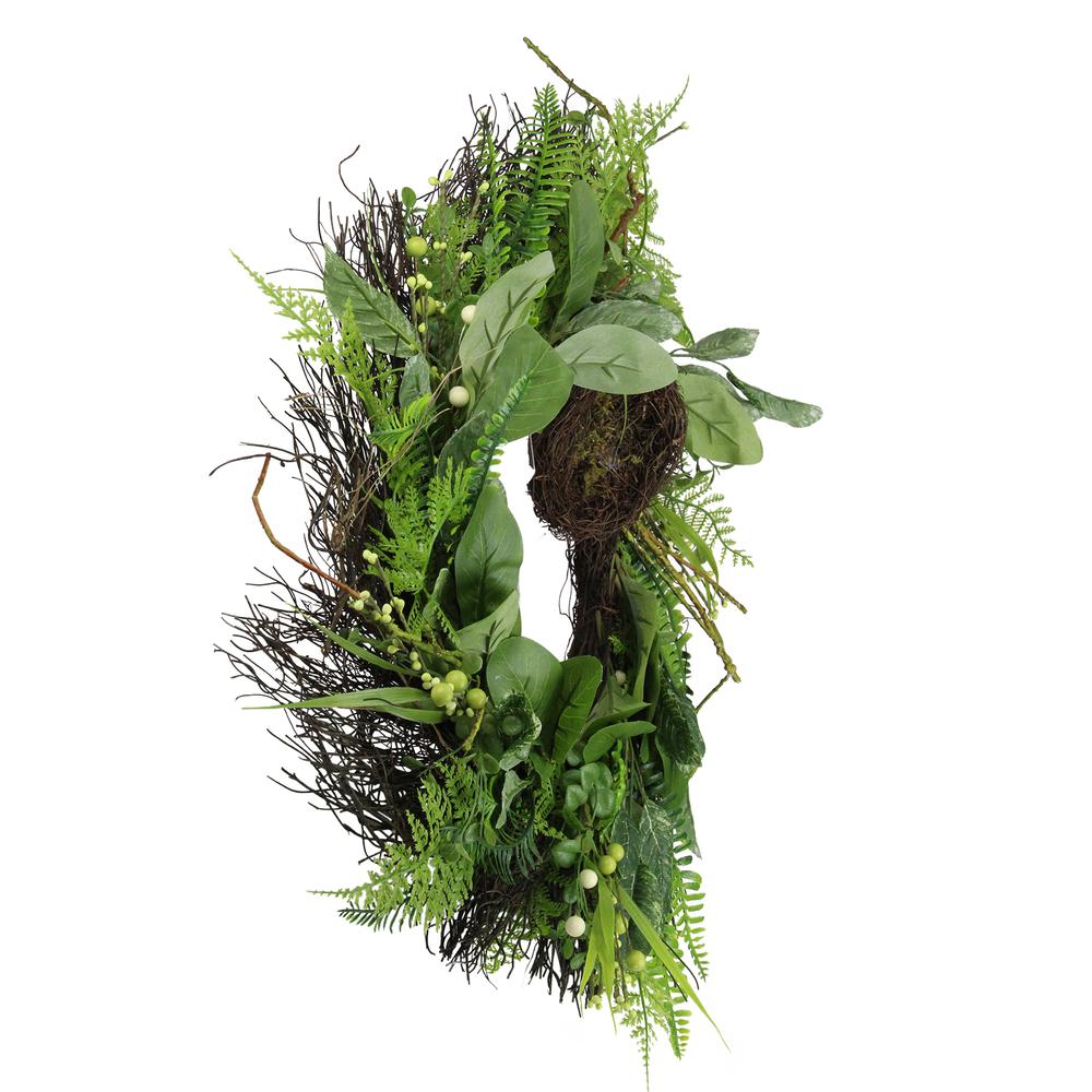 Green and Brown Foliage Artificial Spring Wreath with Nest - 24-Inch  Unlit. Picture 2