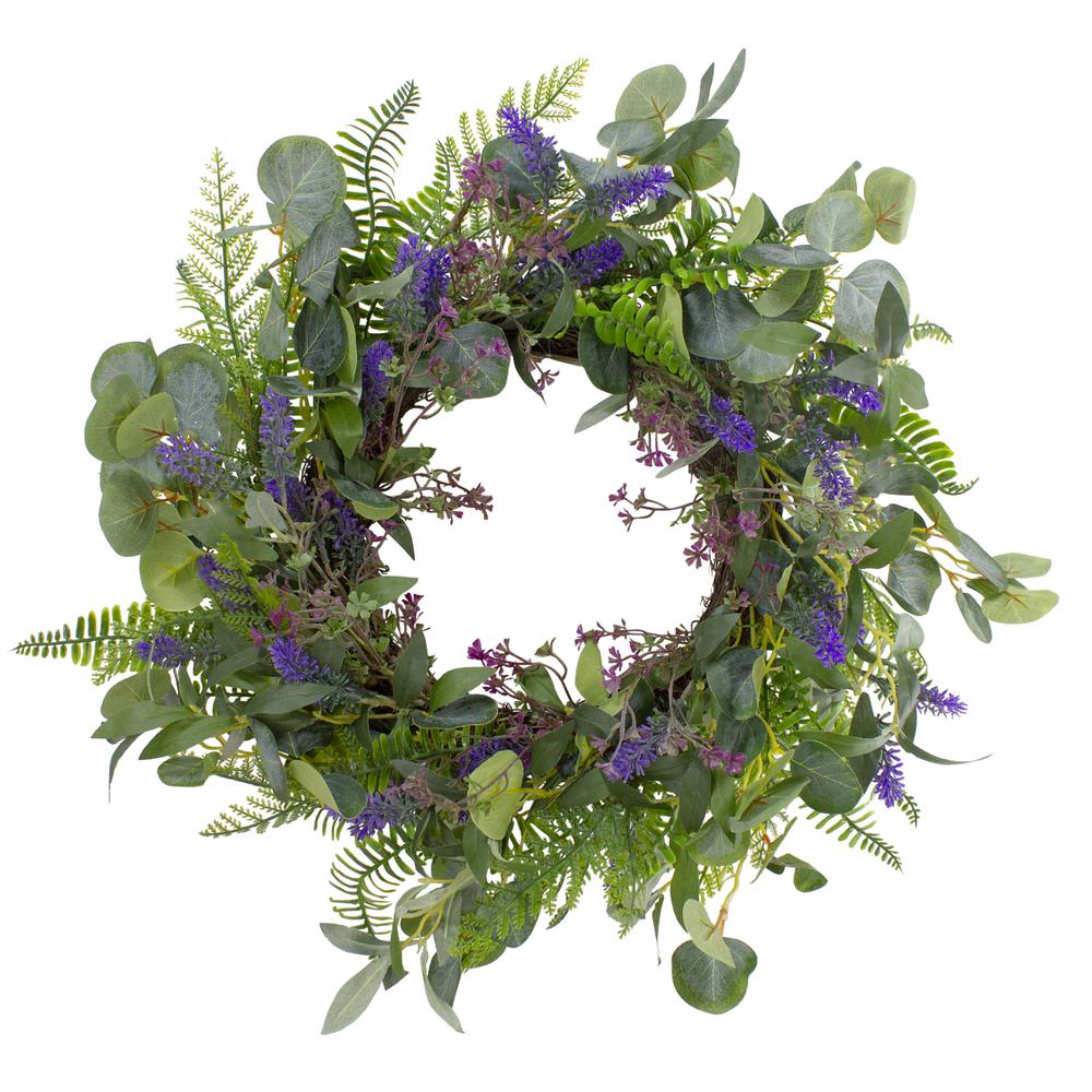 Lavender and Mixed Foliage Artificial Floral Spring Wreath  Purple and Green - 22-Inch. Picture 1