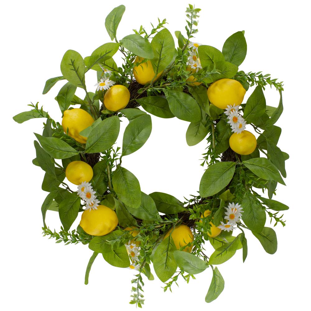 Lemons and Daisies Artificial Floral Wreath  Yellow - 20-Inch. Picture 1