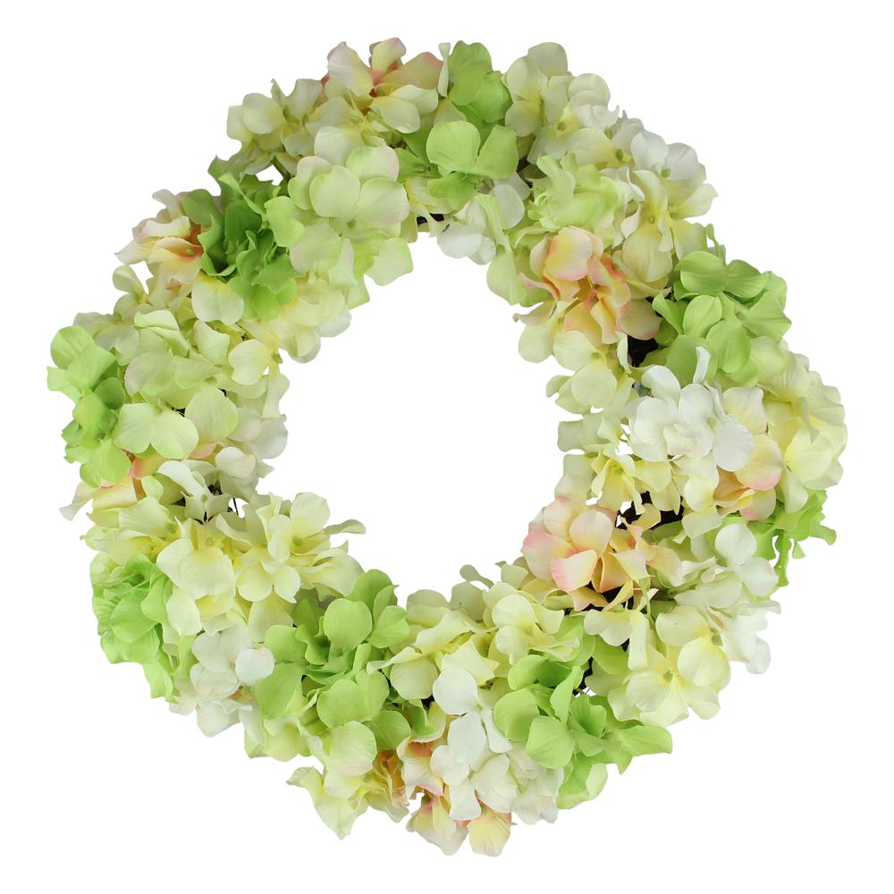 Hydrangea Twig Artificial Floral Wreath  Yellow 15-Inch. Picture 1