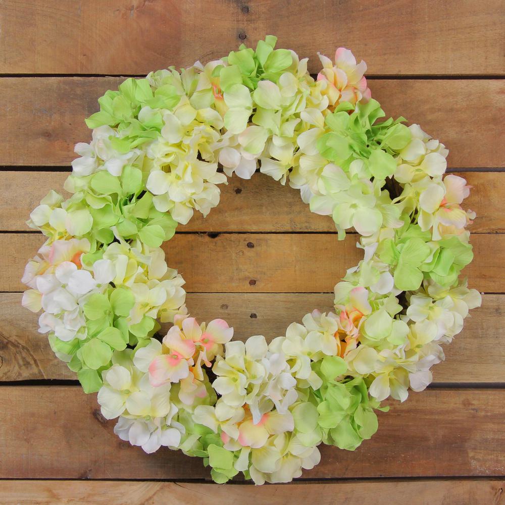 Hydrangea Twig Artificial Floral Wreath  Yellow 15-Inch. Picture 3
