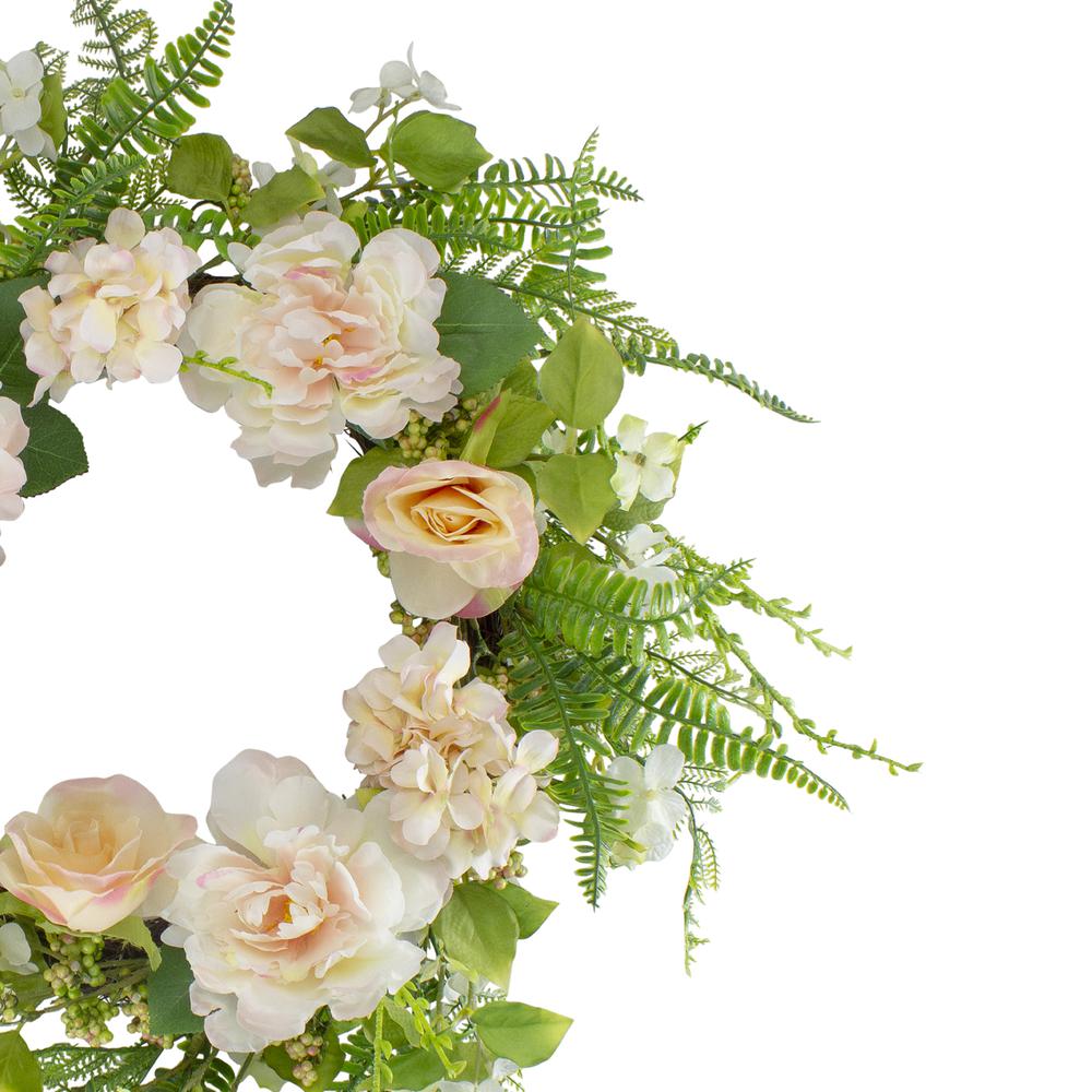 Rose and Peony Fern Artificial Floral Spring Wreath  Pink - 24-Inch. Picture 3