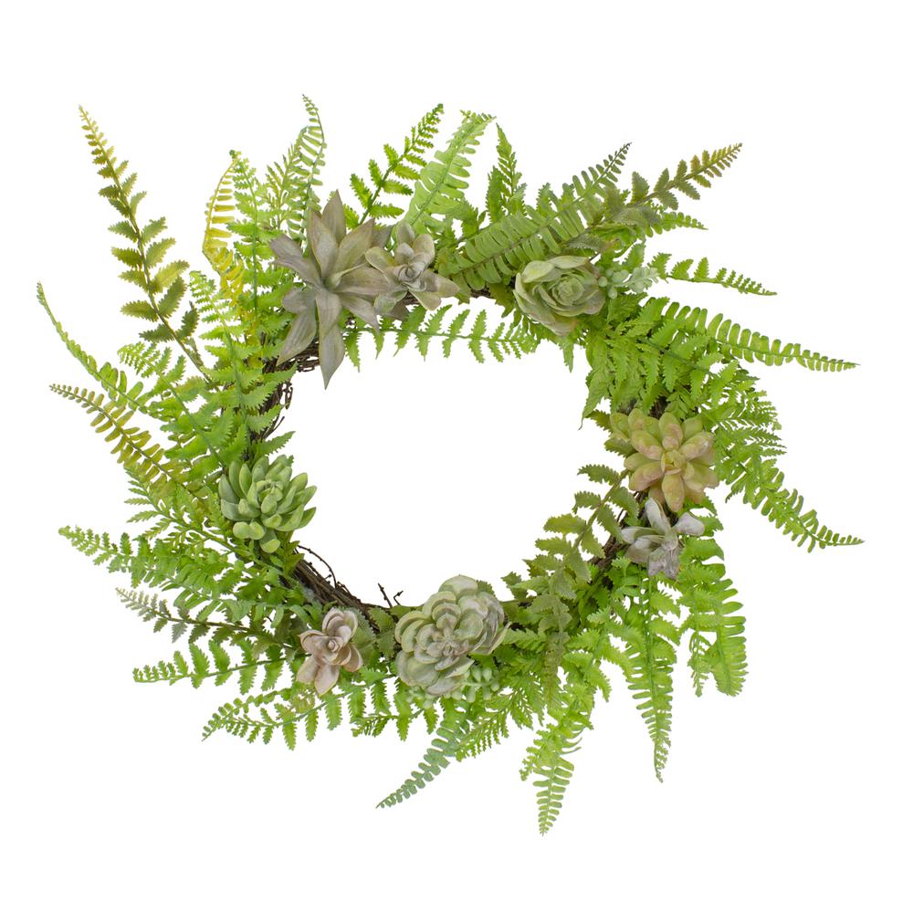 Succulents and Foliage Artificial Spring Twig Wreath  Green - 22-Inch. Picture 1