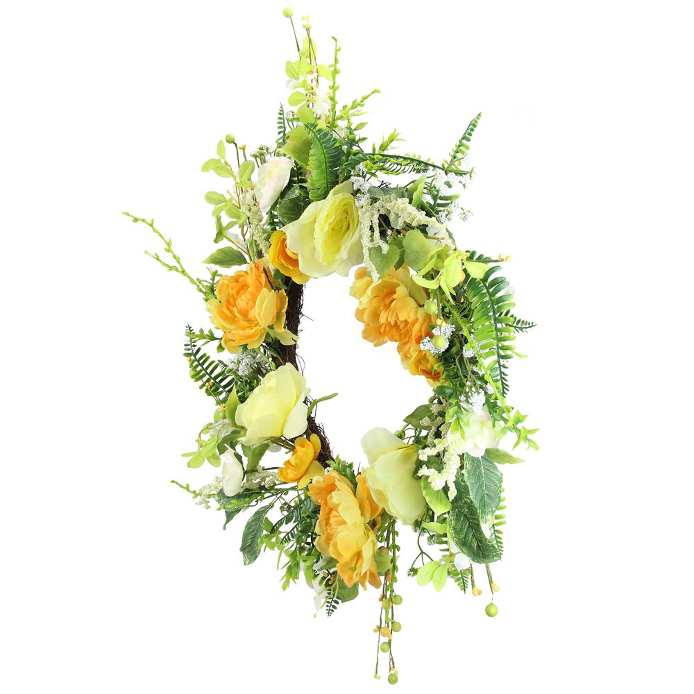 Hydrangea and Rose Artificial Floral Wreath  Yellow 24-Inch. Picture 2