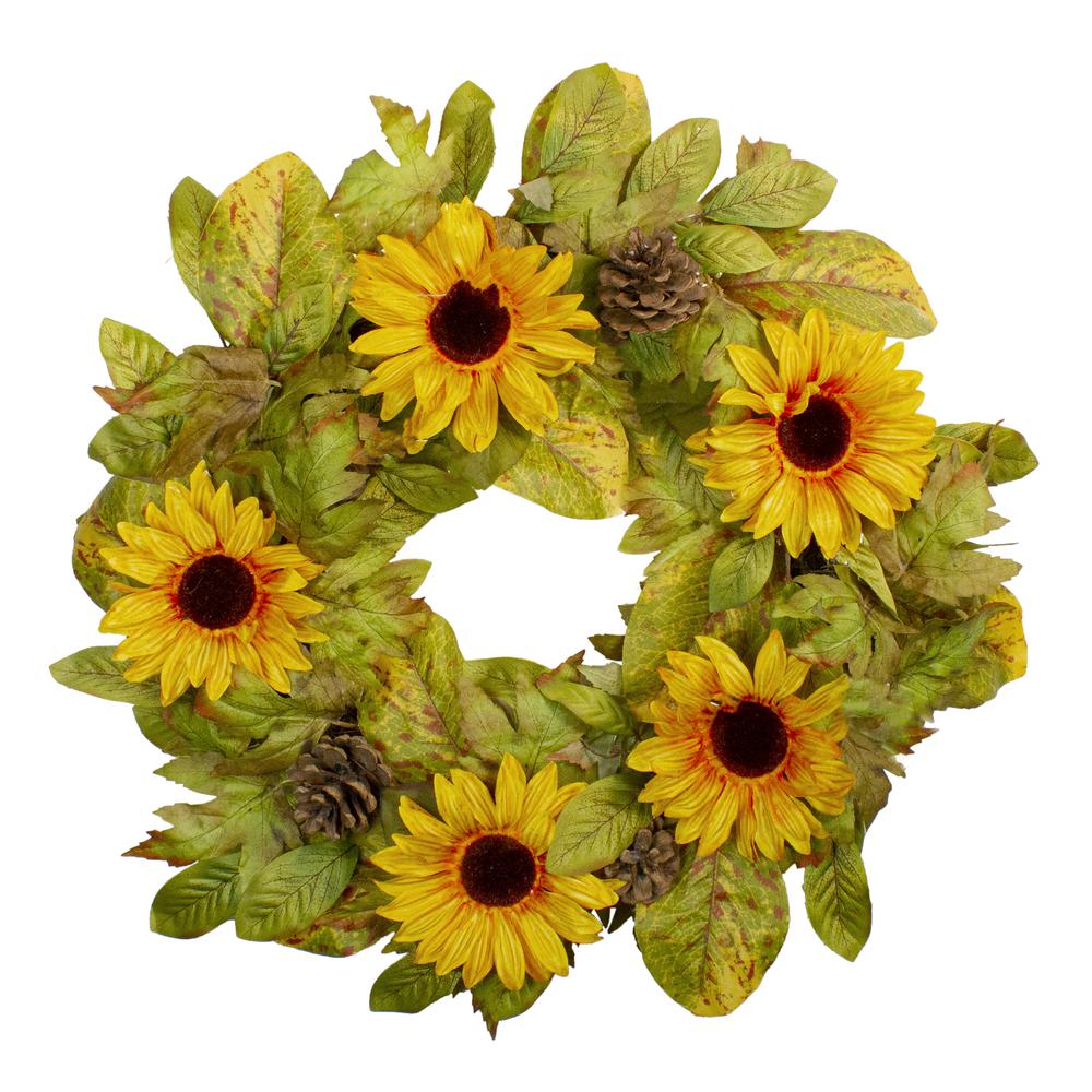 Yellow Sunflower and Pine Cone Artificial Fall Harvest Wreath - 24 inch  Unlit. Picture 1