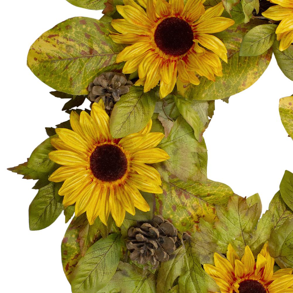 Yellow Sunflower and Pine Cone Artificial Fall Harvest Wreath - 24 inch  Unlit. Picture 2