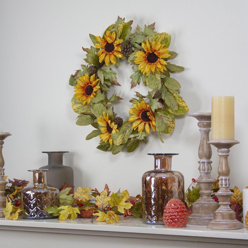 Yellow Sunflower and Pine Cone Artificial Fall Harvest Wreath - 24 inch  Unlit. Picture 4