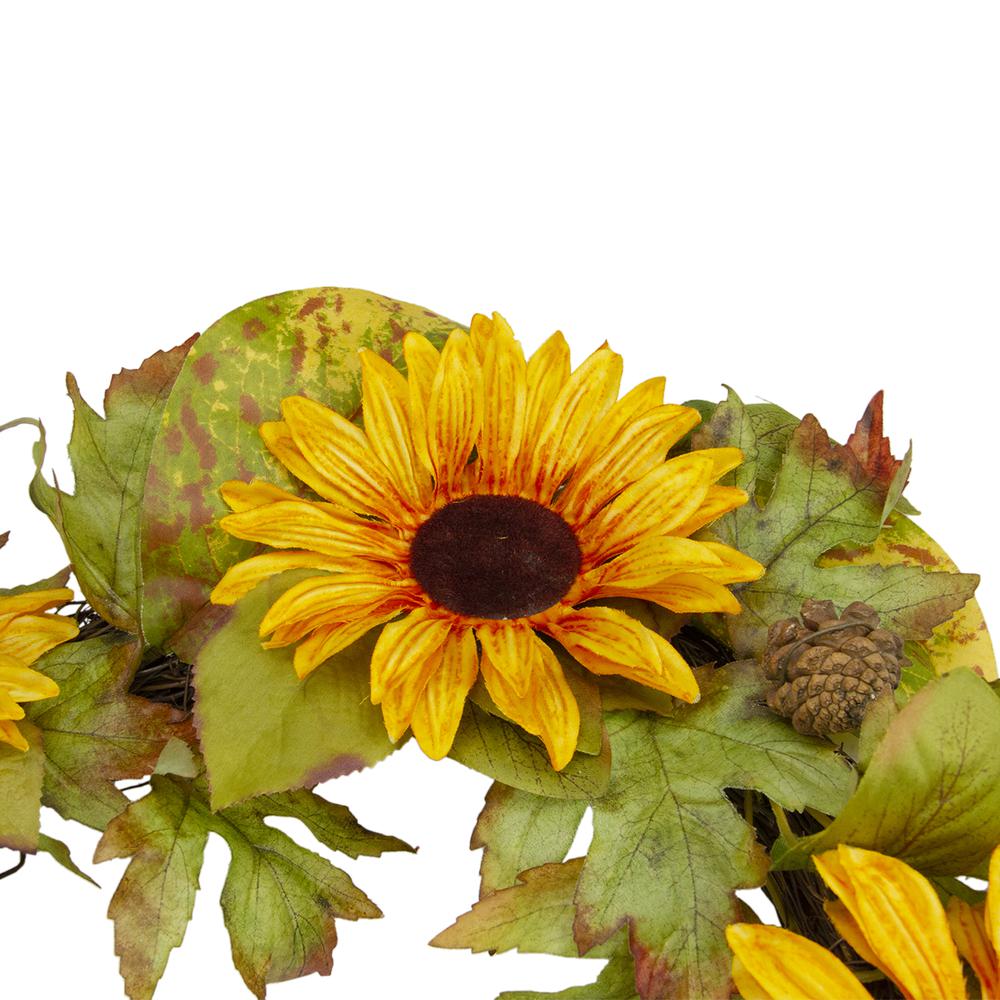 Yellow Sunflower and Pine Cone Artificial Fall Harvest Wreath - 24 inch  Unlit. Picture 3