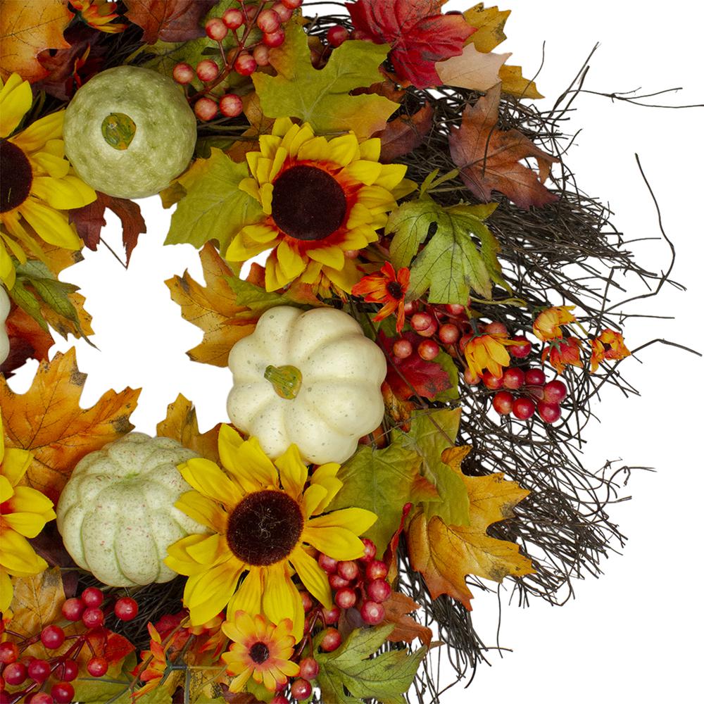 Sunflowers and Gourds Artificial Thanksgiving Wreath - 26-Inch  Unlit. Picture 2