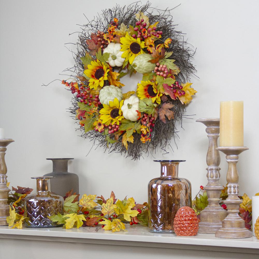 Sunflowers and Gourds Artificial Thanksgiving Wreath - 26-Inch  Unlit. Picture 4