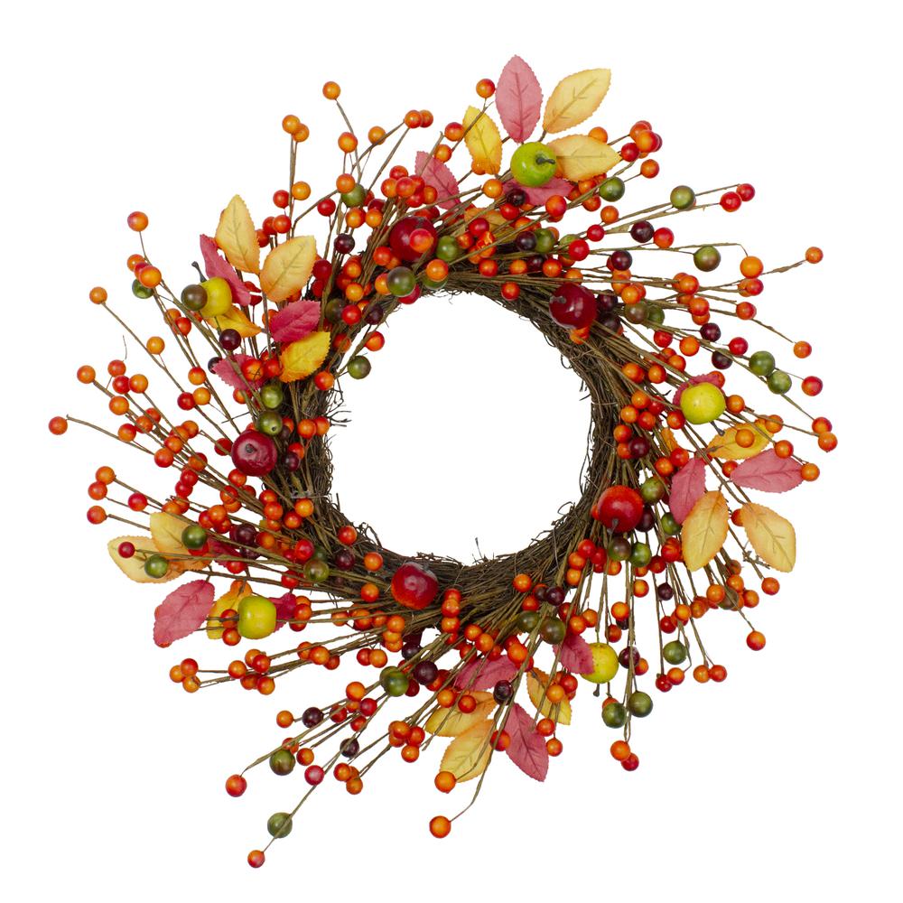 Berries and Apples Foliage Twig Artificial Thanksgiving Wreath - 18-Inch  Unlit. Picture 1