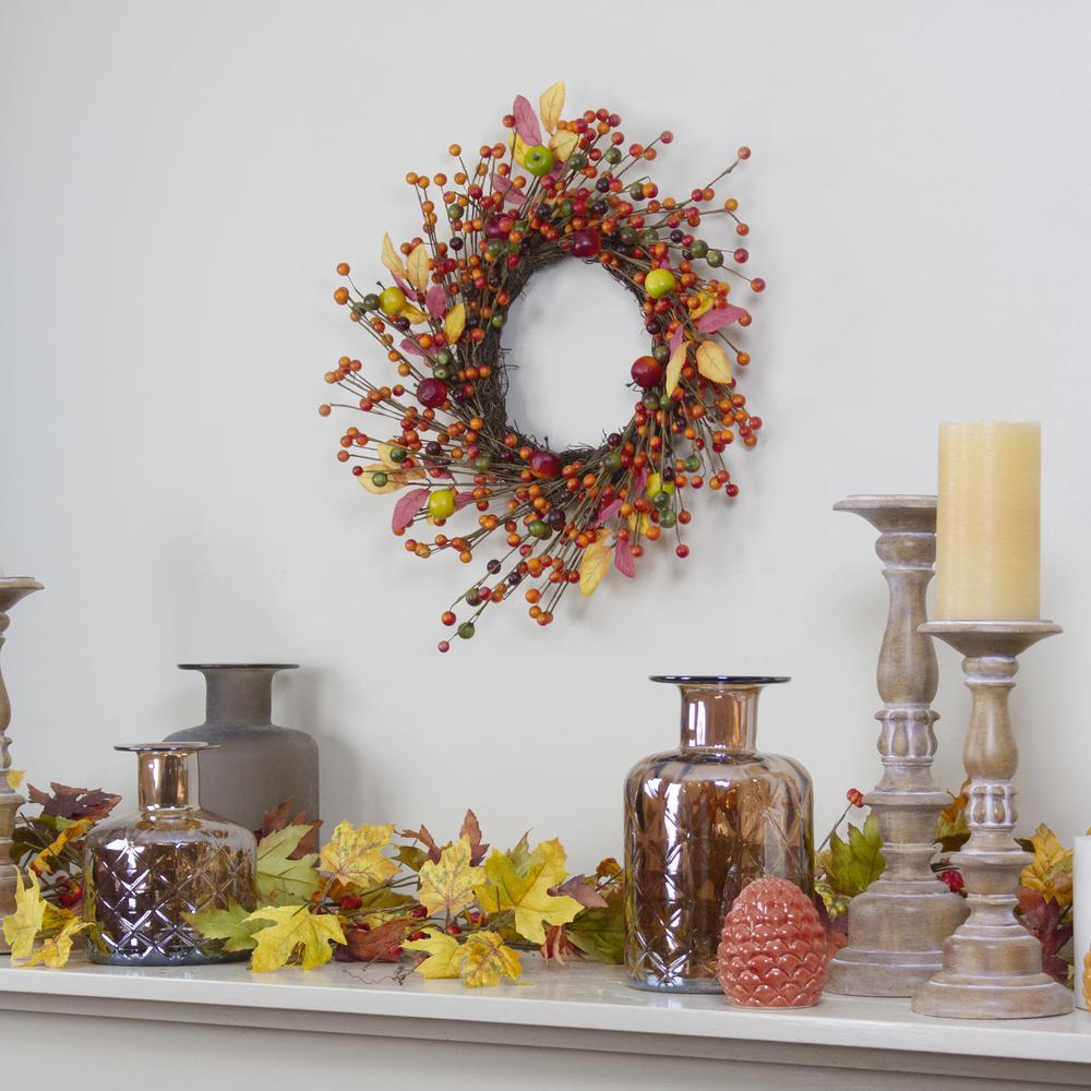 Berries and Apples Foliage Twig Artificial Thanksgiving Wreath - 18-Inch  Unlit. Picture 4