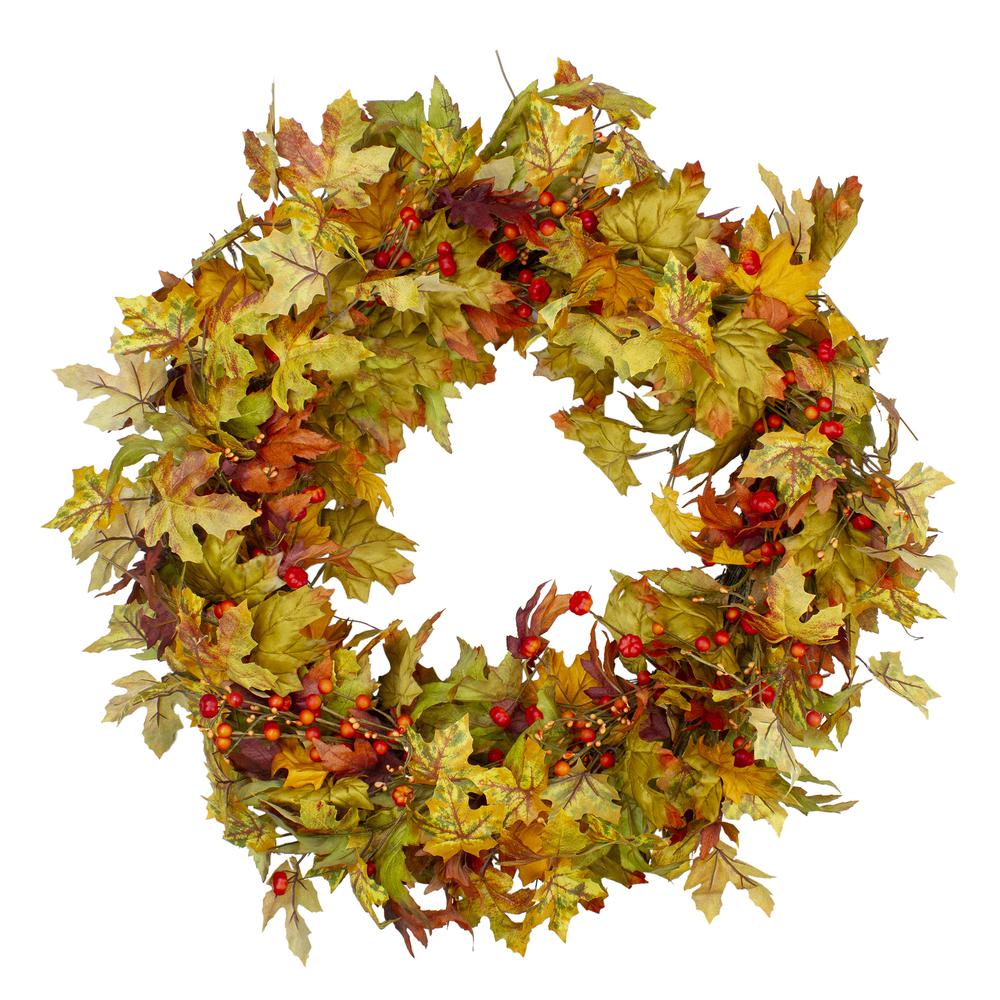 Berries and Twigs Artificial Thanksgiving Wreath Yellow 30-Inch - Unlit. Picture 1