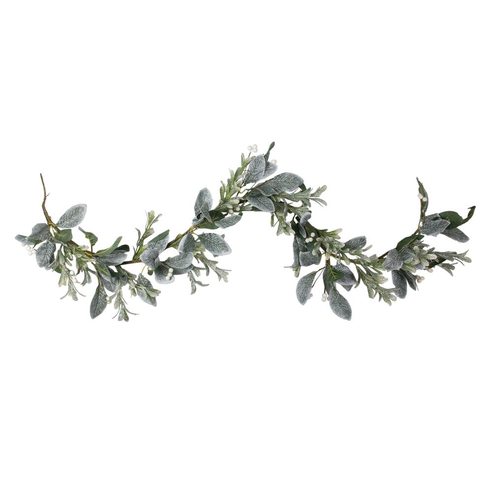 5' x 6" Iced Leaves and Winter Berries Artificial Christmas Garland  Unlit. Picture 1