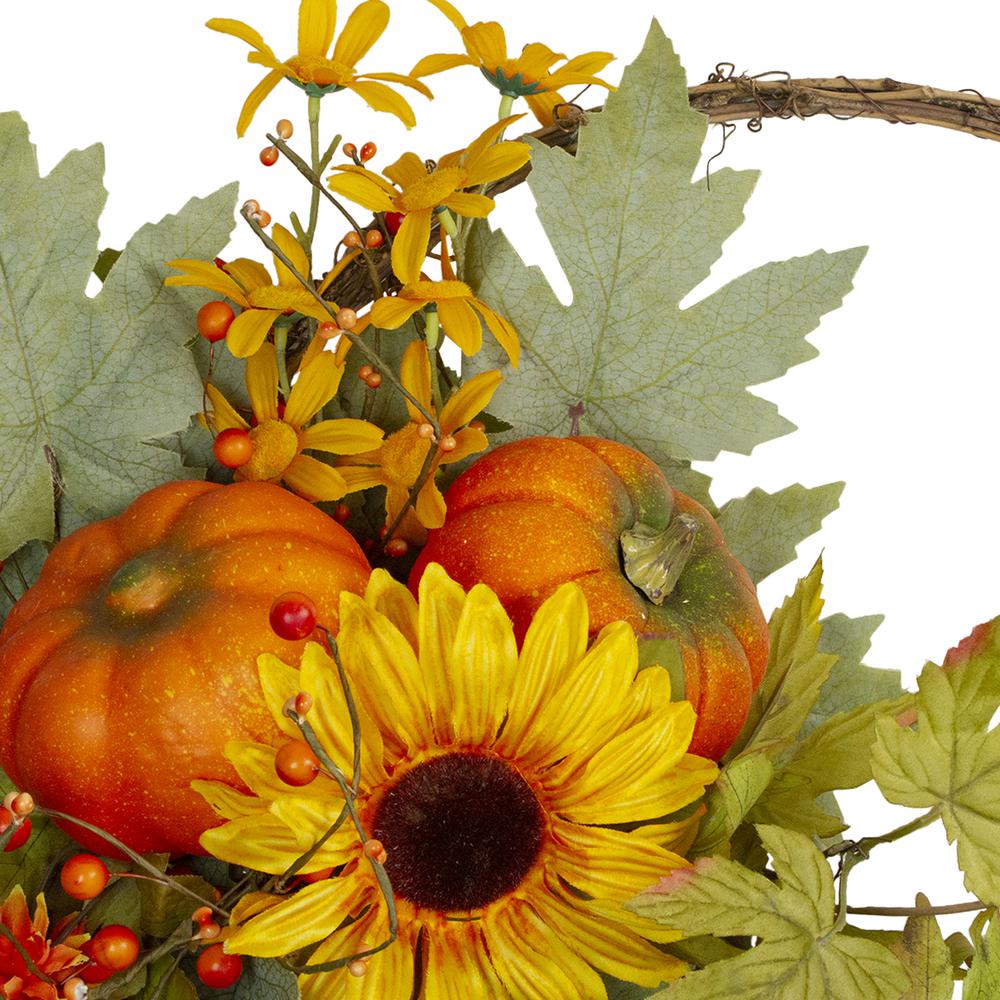 Cornucopia and Sunflower with Pumpkins Artificial Thanksgiving Wreath. Picture 2