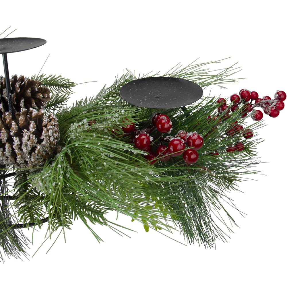 32" Iced Mixed Pine  Berries and Pine Cones Christmas Pillar Candle Holder. Picture 4