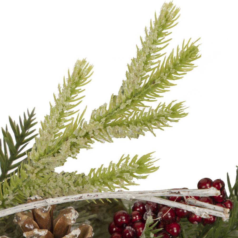 Icy Winter Foliage and Plaid Bow Artificial Christmas Twig Wreath 23 inch Unlit. Picture 7