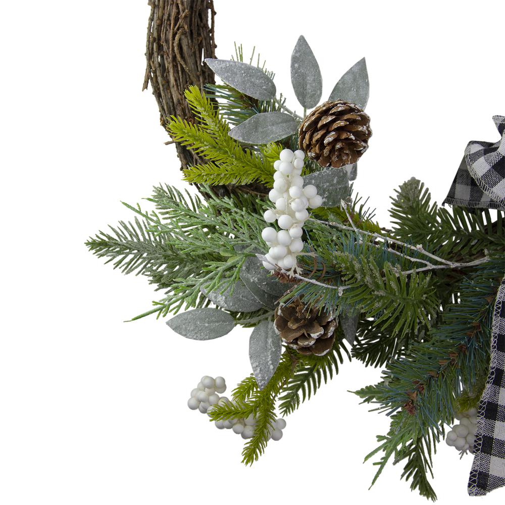 Plaid Bow and Winter Foliage Artificial Christmas Twig Wreath - 23-inch  Unlit. Picture 3